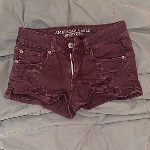 American Eagle Outfitters Burgundy Jean Shorts Distressed Denim
